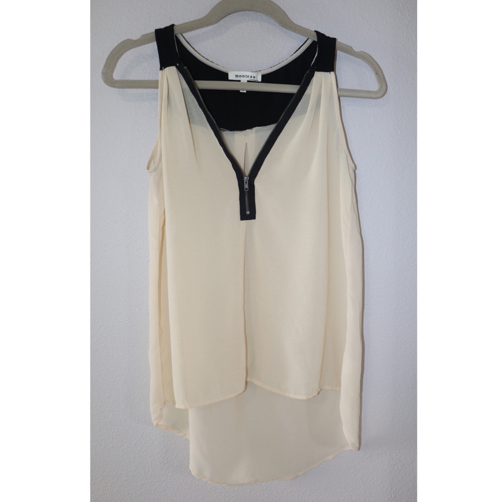 Monteau Black and Beige Sleeveless Top